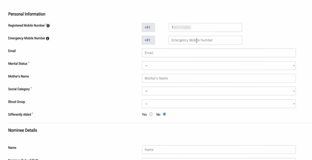 eshram personal information form screenshot step